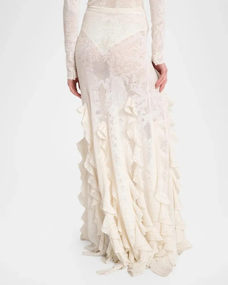 Gabriela Hearst Garnet Silk-Wool Lace Knit Ruffled Maxi Skirt | Thumbnail 3 Gabriela Hearst Garnet Silk-Wool Lace Knit Ruffled Maxi Skirt | Thumbnail 3