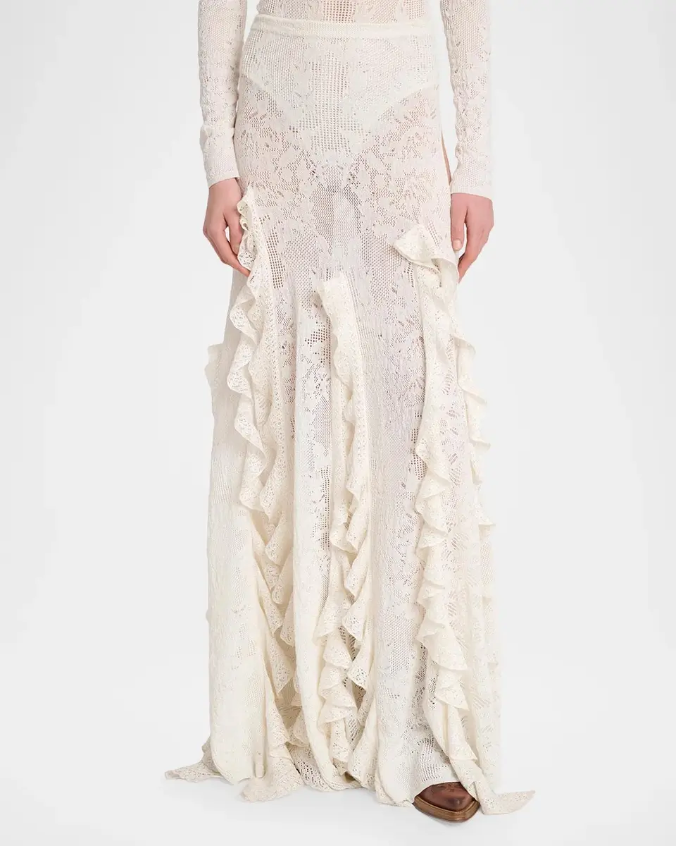 Gabriela Hearst Garnet Silk-Wool Lace Knit Ruffled Maxi Skirt | Thumbnail 4 Gabriela Hearst Garnet Silk-Wool Lace Knit Ruffled Maxi Skirt | Thumbnail 4