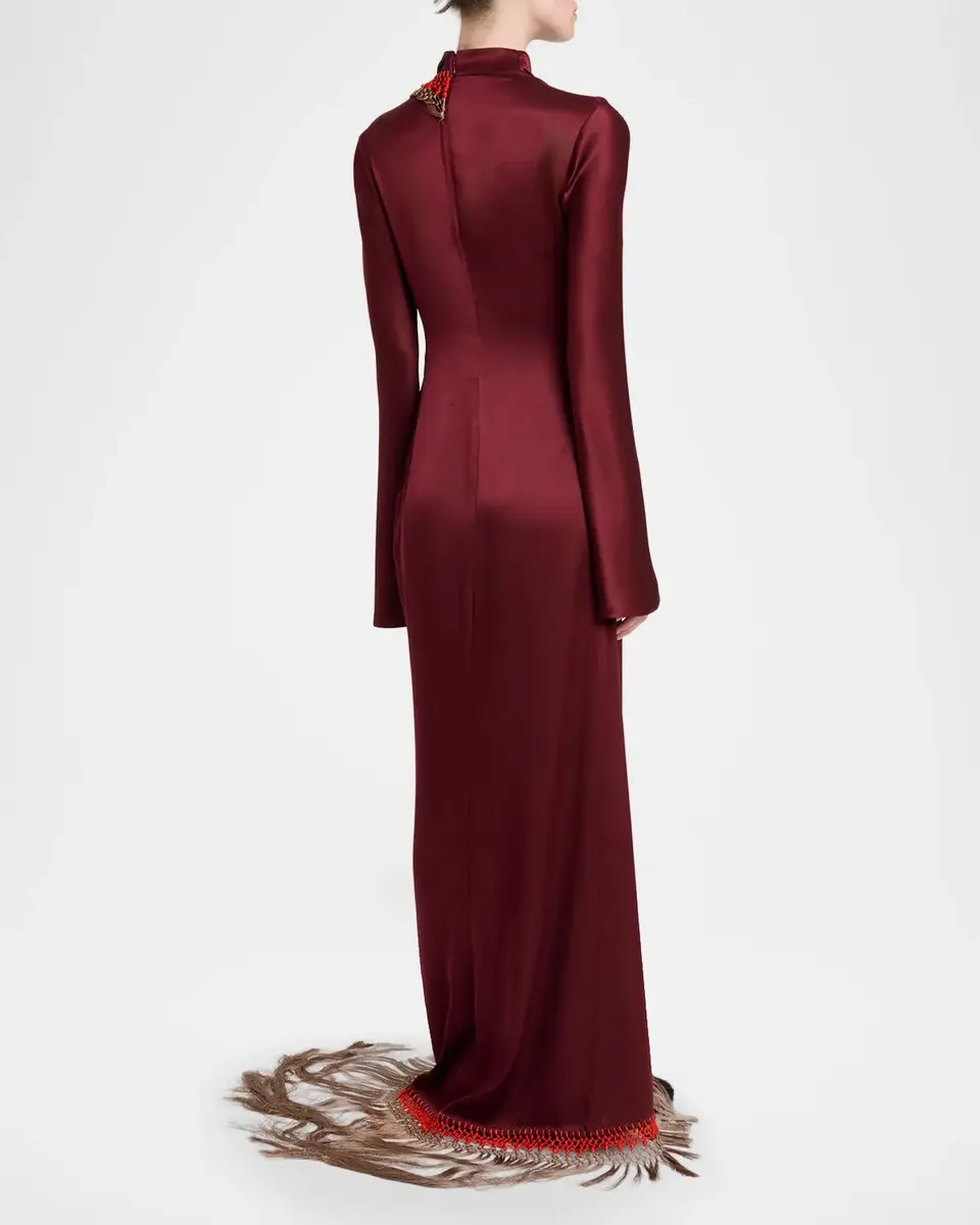 Gabriela Hearst Anne Macrame Fringed Silk Long-Sleeve Maxi Dress | Thumbnail 3 Gabriela Hearst Anne Macrame Fringed Silk Long-Sleeve Maxi Dress | Thumbnail 3