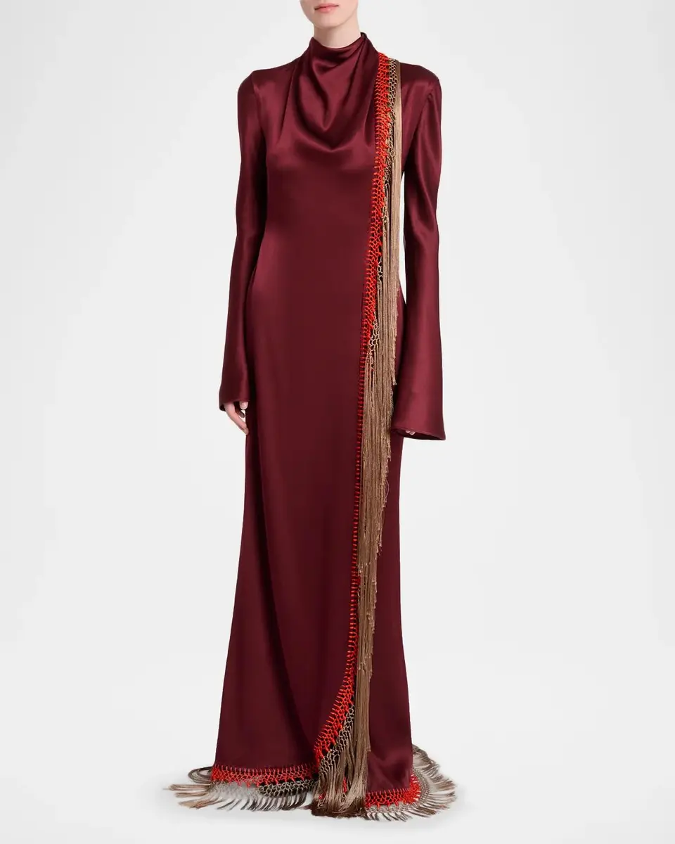 Gabriela Hearst Anne Macrame Fringed Silk Long-Sleeve Maxi Dress | Thumbnail 4 Gabriela Hearst Anne Macrame Fringed Silk Long-Sleeve Maxi Dress | Thumbnail 4