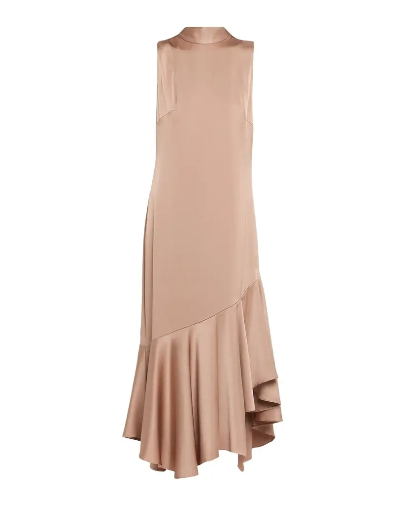 Kobi Halperin Jenkins Turtleneck High-Low Flounce Midi Dress