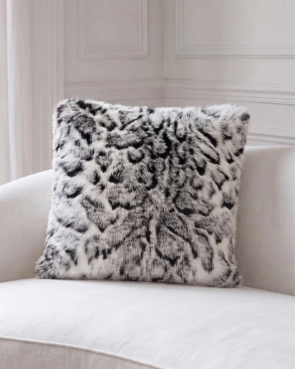 Lyla Grant Snow Leopard-Print Faux Fox Pillow, 20" Square | Thumbnail 3 Lyla Grant Snow Leopard-Print Faux Fox Pillow, 20" Square | Thumbnail 3