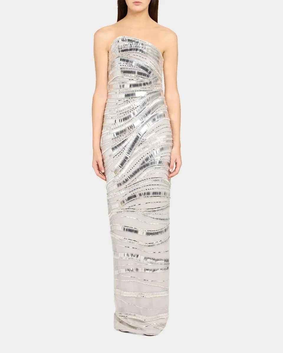 PAMELLA ROLAND Wave Beaded Tulle Strapless Column Gown | Thumbnail 2