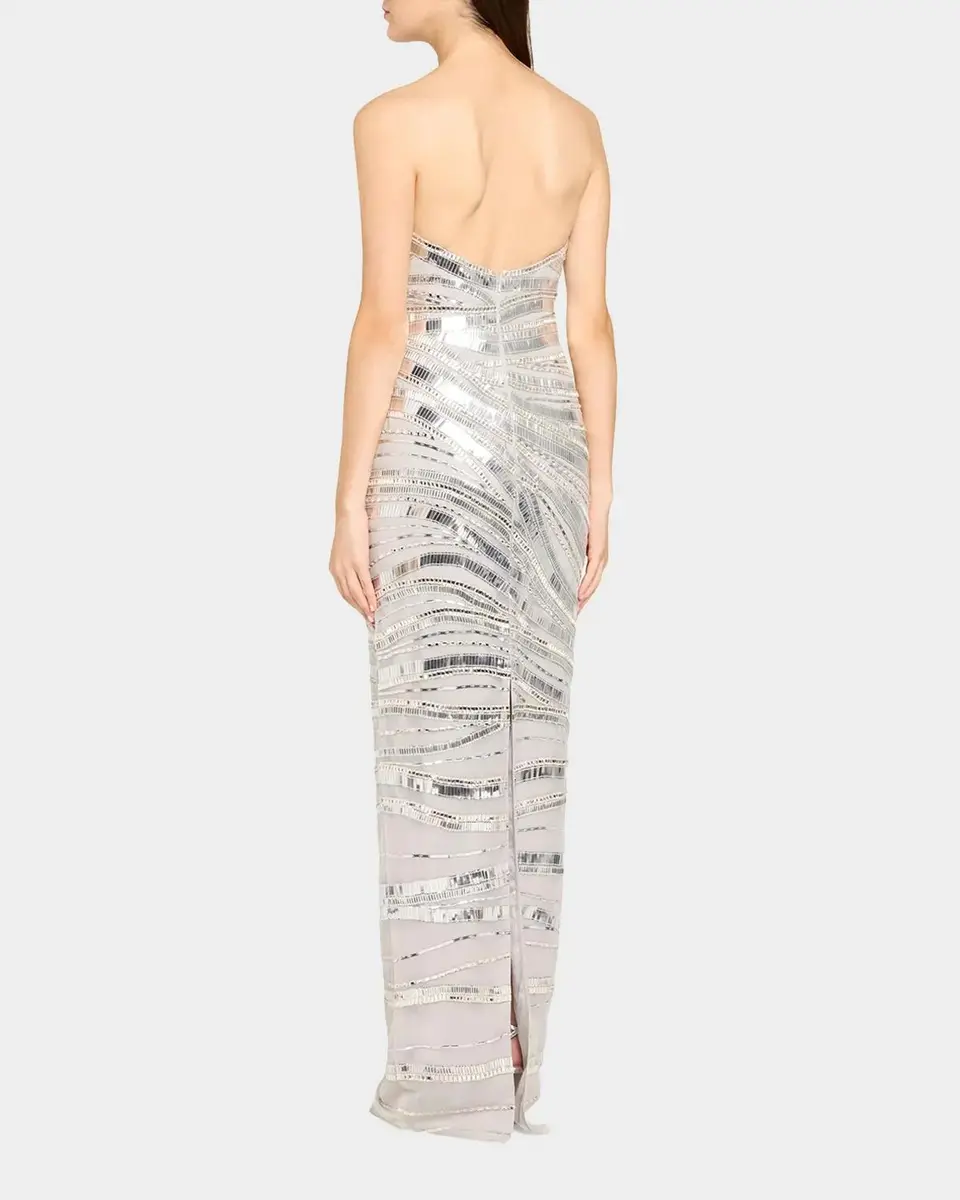 PAMELLA ROLAND Wave Beaded Tulle Strapless Column Gown | Thumbnail 3