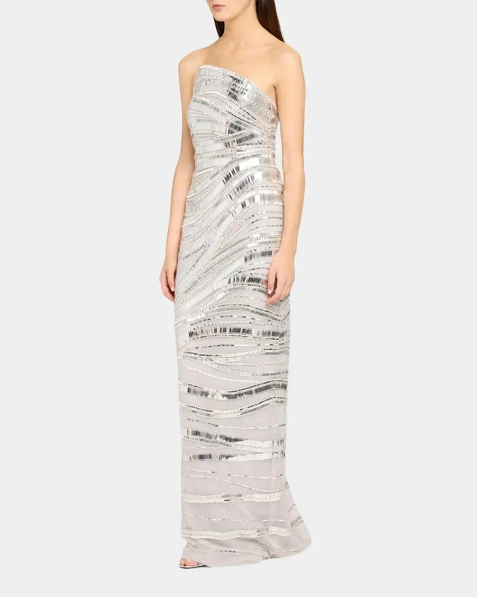 PAMELLA ROLAND Wave Beaded Tulle Strapless Column Gown | Thumbnail 4