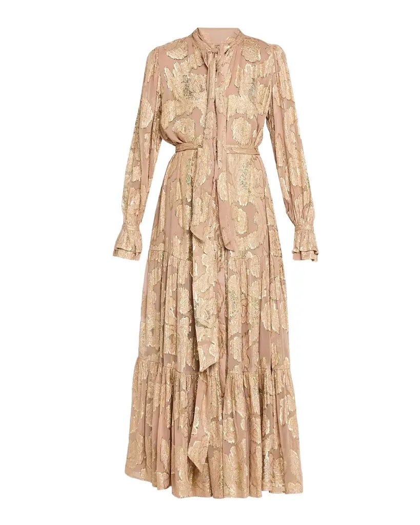 Kobi Halperin Rian Metallic Floral Jacquard Maxi Dress