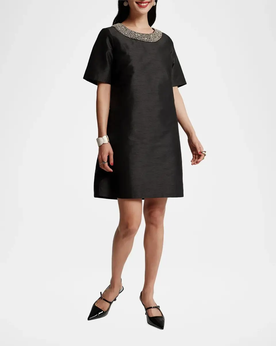 Frances Valentine Tabby Rhinestone-Trim Satin Mini Shift Dress | Thumbnail 2 Frances Valentine Tabby Rhinestone-Trim Satin Mini Shift Dress | Thumbnail 2