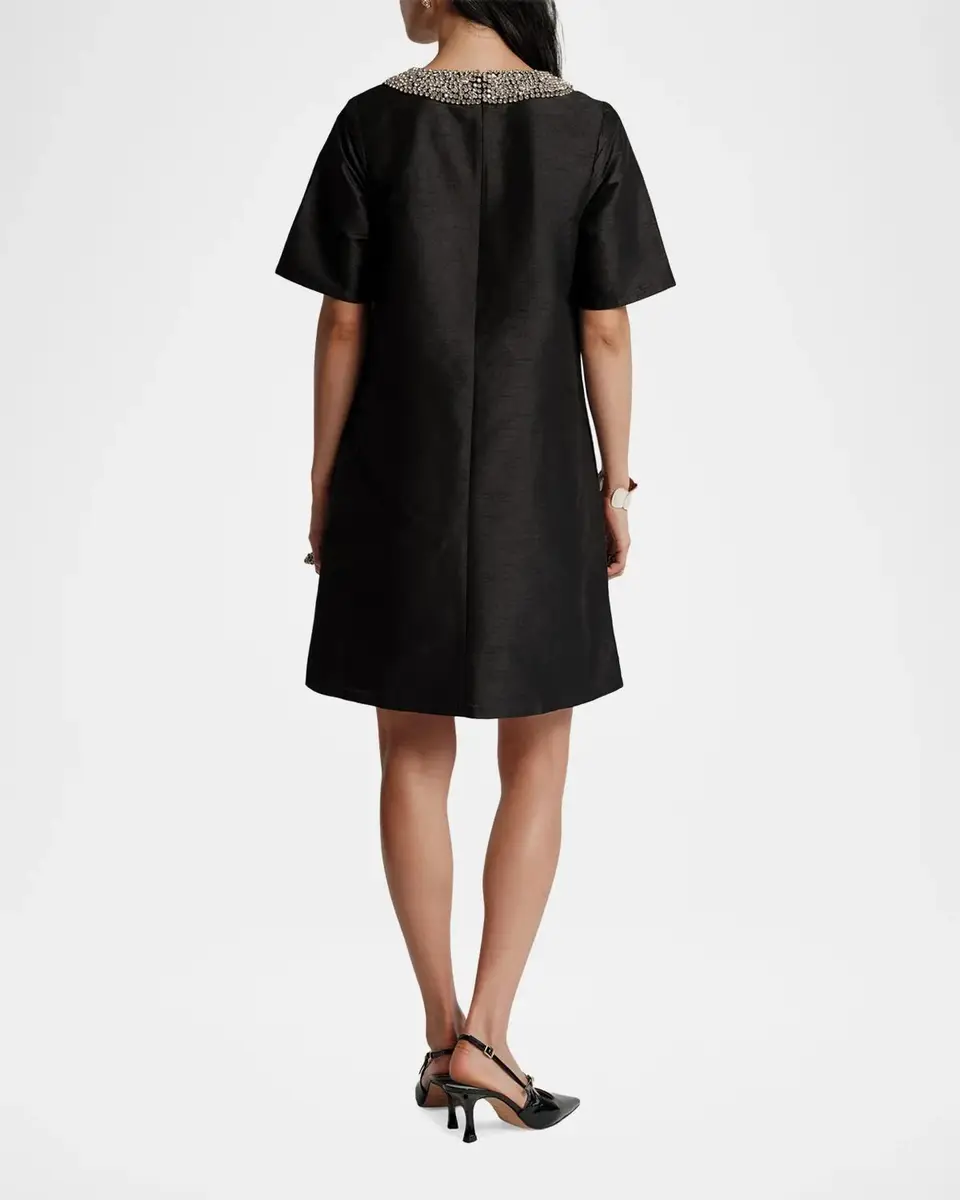 Frances Valentine Tabby Rhinestone-Trim Satin Mini Shift Dress | Thumbnail 3 Frances Valentine Tabby Rhinestone-Trim Satin Mini Shift Dress | Thumbnail 3