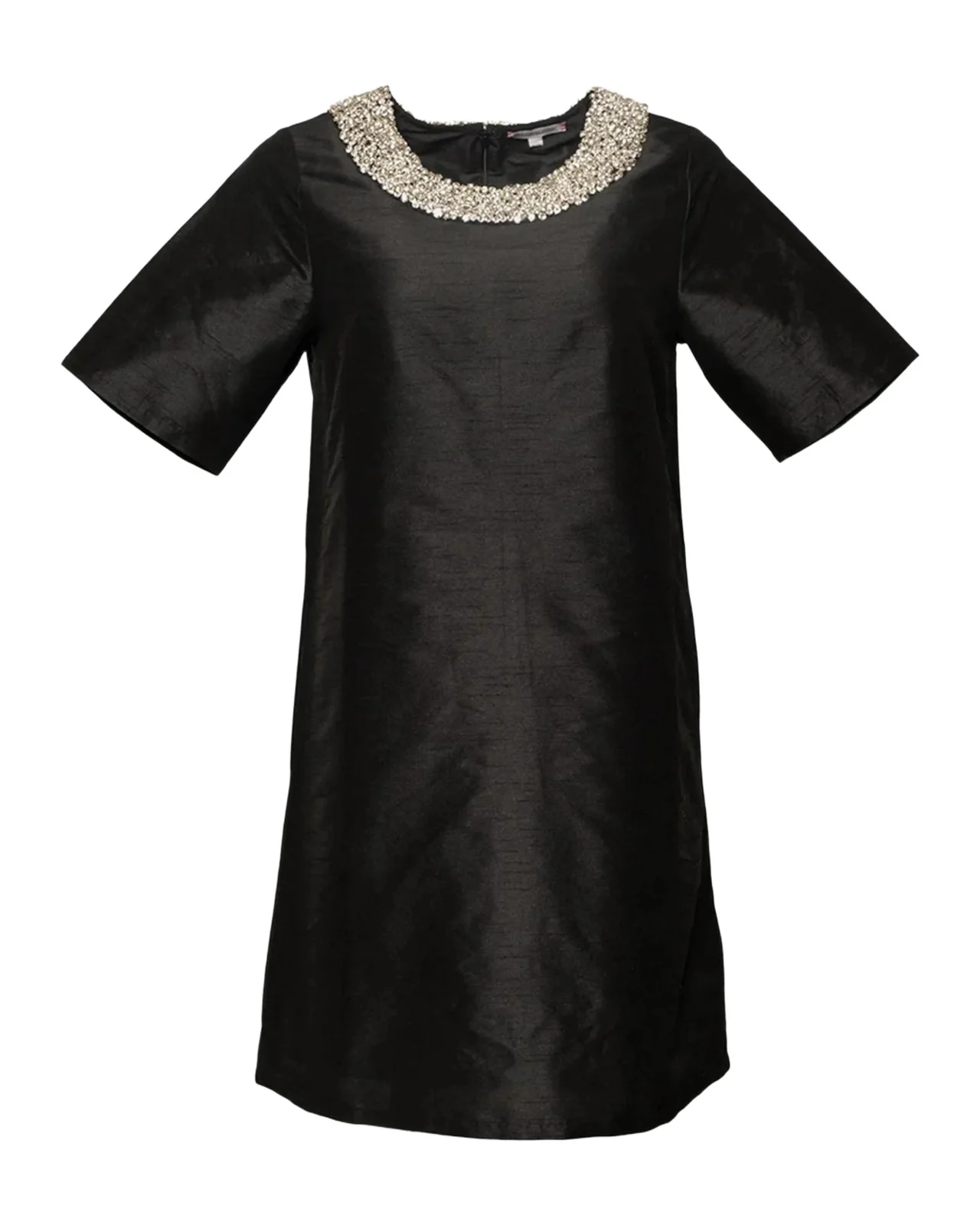 Frances Valentine Tabby Rhinestone-Trim Satin Mini Shift Dress