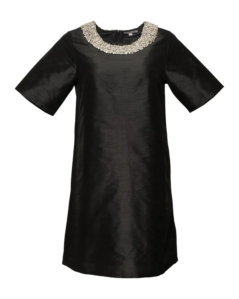Frances Valentine Tabby Rhinestone-Trim Satin Mini Shift Dress