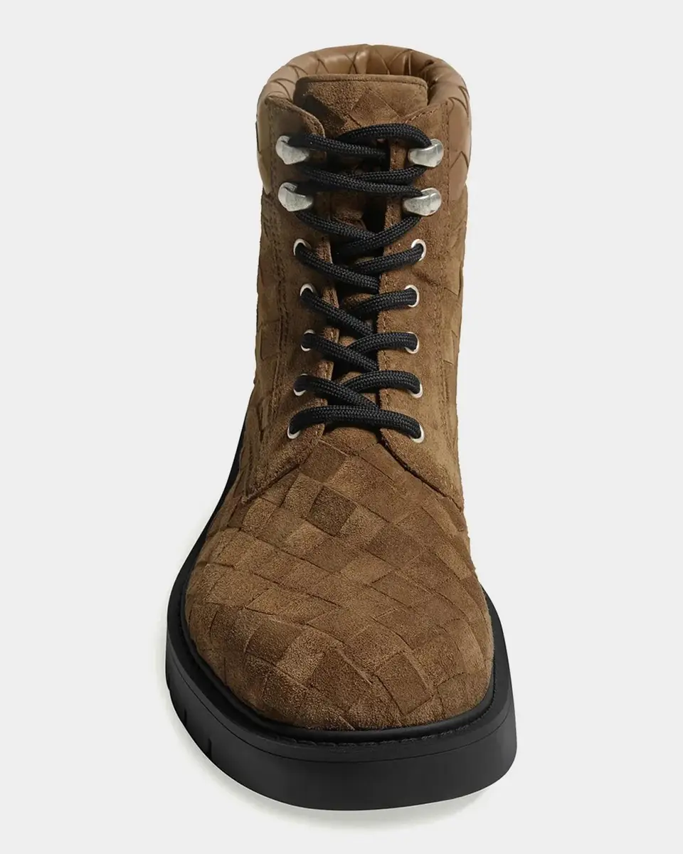 Bottega Veneta Men's Haddock Intrecciato Suede Lace-Up Boots | Thumbnail 3 Bottega Veneta Men's Haddock Intrecciato Suede Lace-Up Boots | Thumbnail 3