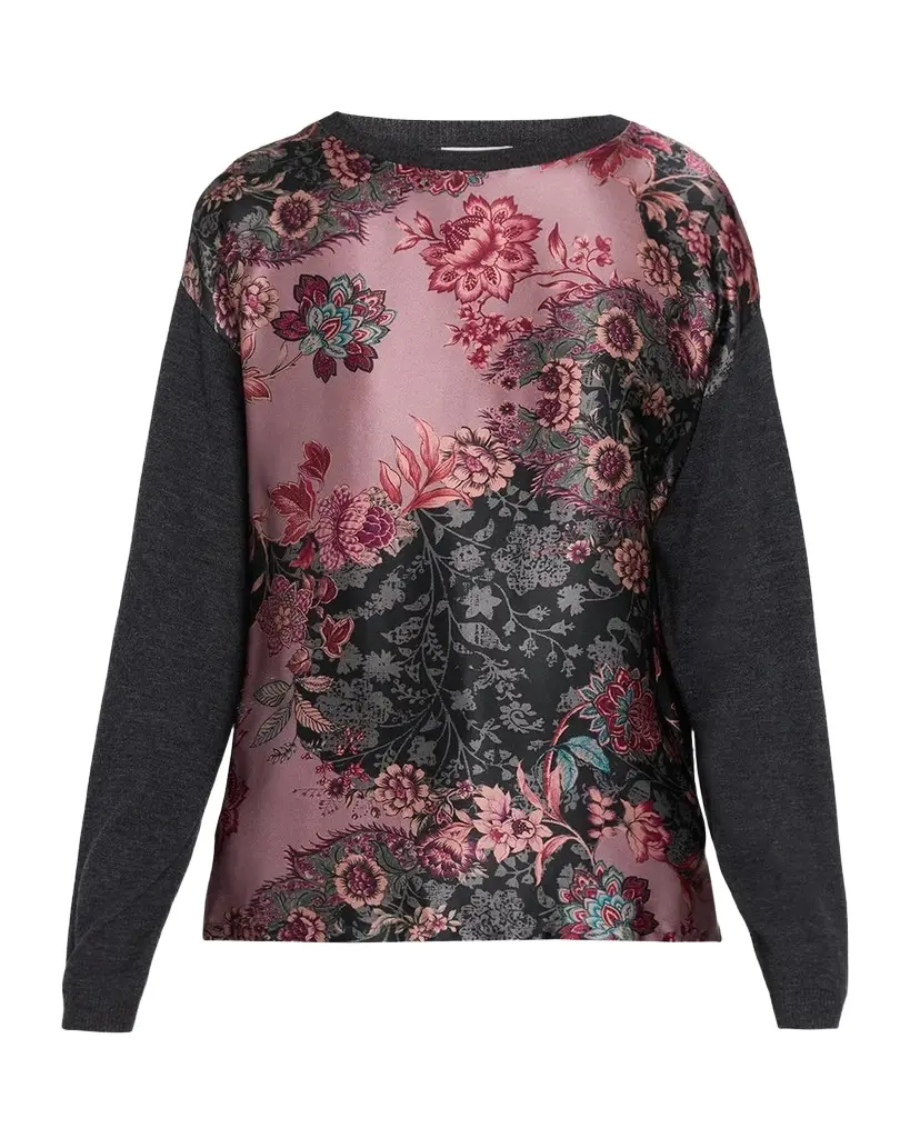 Johnny Was Floral-Print Crewneck Knit Top