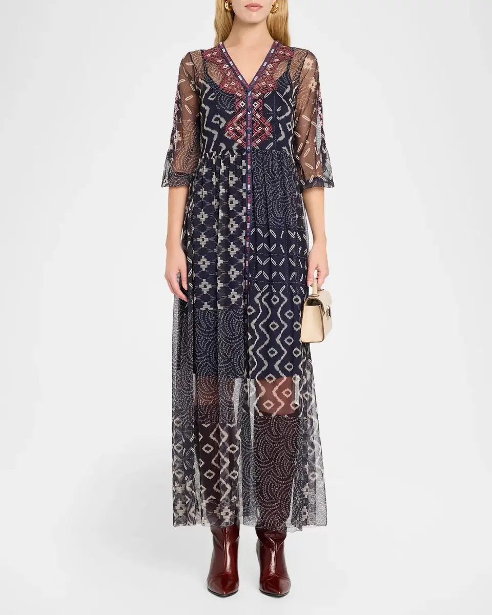 Johnny Was Theia Patchwork-Print Mesh Maxi Dress | Thumbnail 2 Johnny Was Theia Patchwork-Print Mesh Maxi Dress | Thumbnail 2
