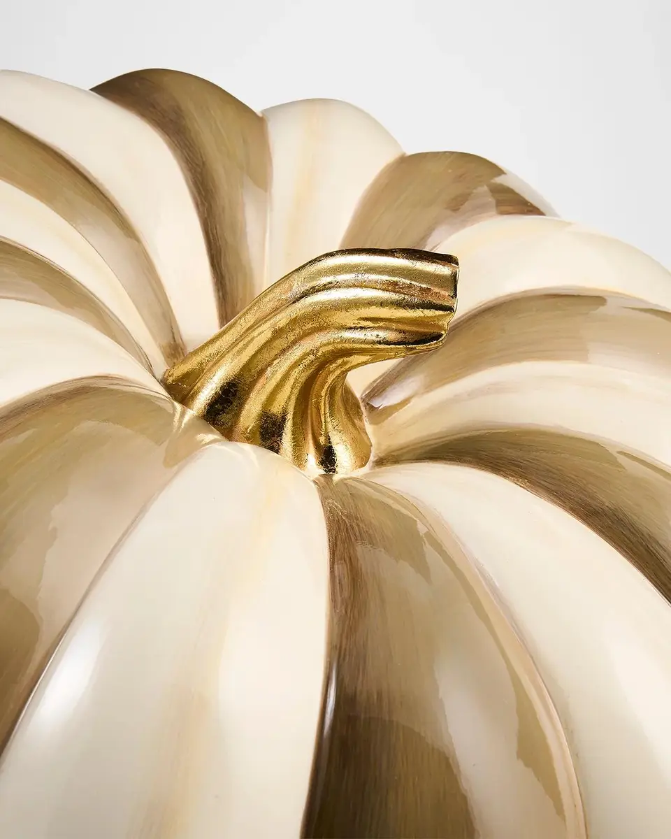 MacKenzie-Childs Extra-Large Mocha Stripe Resin Pumpkin | Thumbnail 2