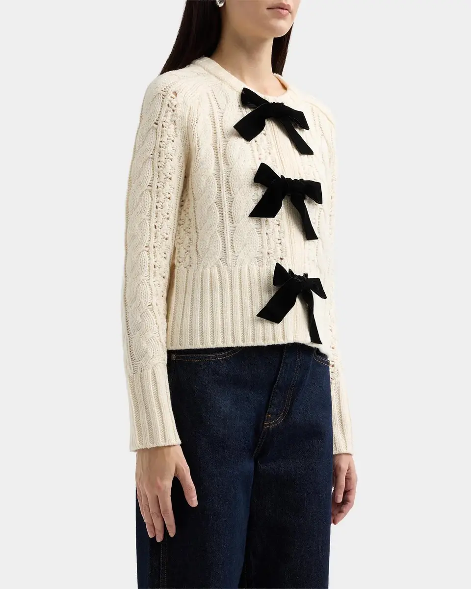 Veronica Beard Christina Cable-Knit Bow Cardigan | Thumbnail 4 Veronica Beard Christina Cable-Knit Bow Cardigan | Thumbnail 4