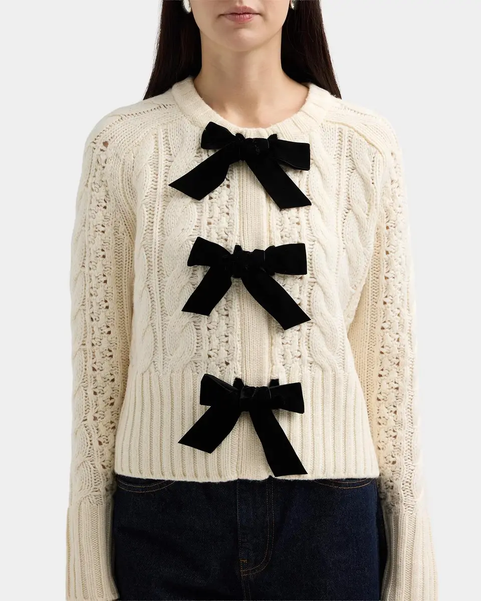 Veronica Beard Christina Cable-Knit Bow Cardigan | Thumbnail 5 Veronica Beard Christina Cable-Knit Bow Cardigan | Thumbnail 5