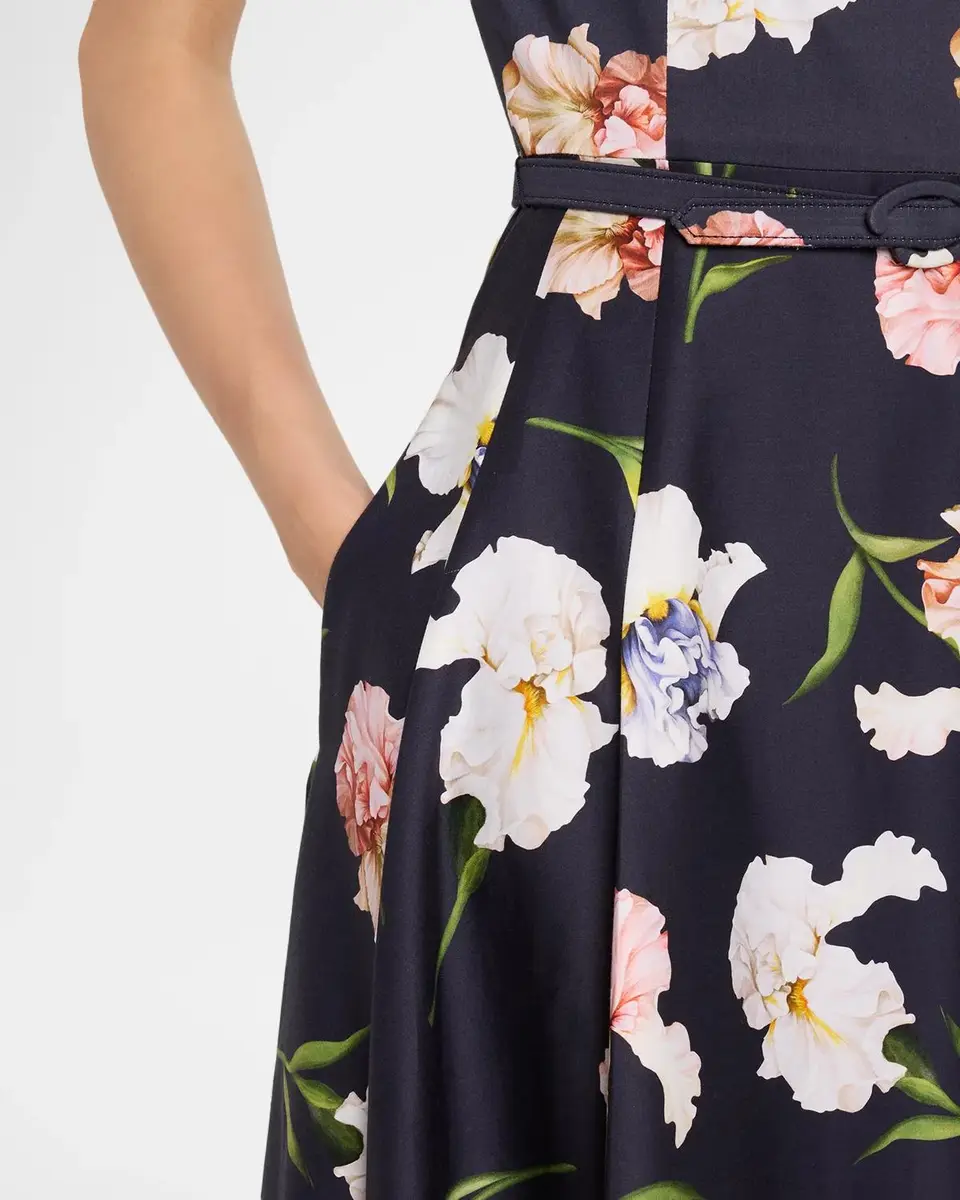 Oscar de la Renta Short-Sleeve Painted Iris Cotton Belted Midi Dress | Thumbnail 5 Oscar de la Renta Short-Sleeve Painted Iris Cotton Belted Midi Dress | Thumbnail 5