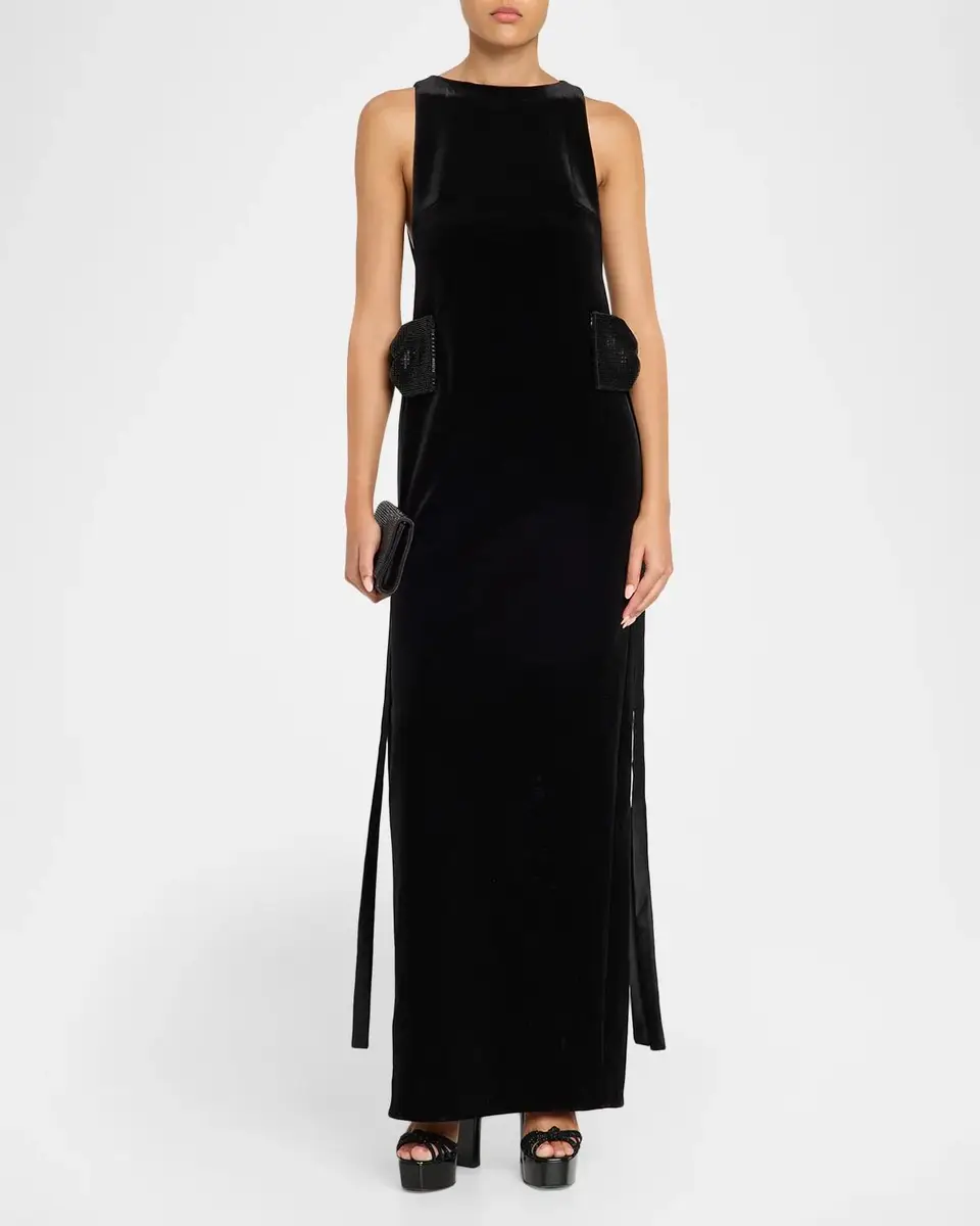 Self-Portrait Velvet Embellished Bow Maxi Dress | Thumbnail 2 Self-Portrait Velvet Embellished Bow Maxi Dress | Thumbnail 2