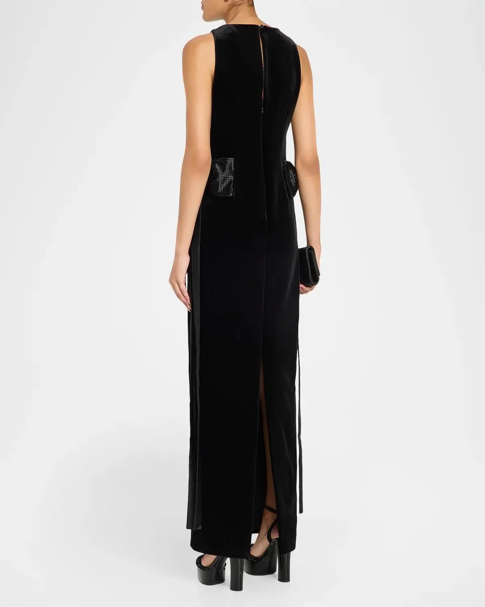 Self-Portrait Velvet Embellished Bow Maxi Dress | Thumbnail 3 Self-Portrait Velvet Embellished Bow Maxi Dress | Thumbnail 3