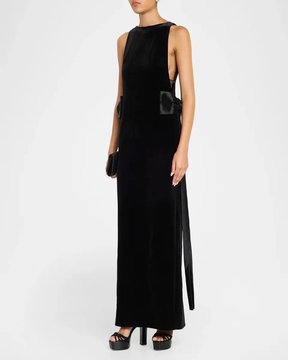 Self-Portrait Velvet Embellished Bow Maxi Dress | Thumbnail 4 Self-Portrait Velvet Embellished Bow Maxi Dress | Thumbnail 4