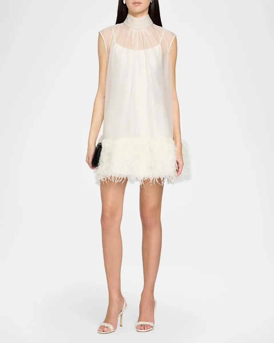 Simkhai Shirya Feather-Trimmed Organza Mini Dress | Thumbnail 2