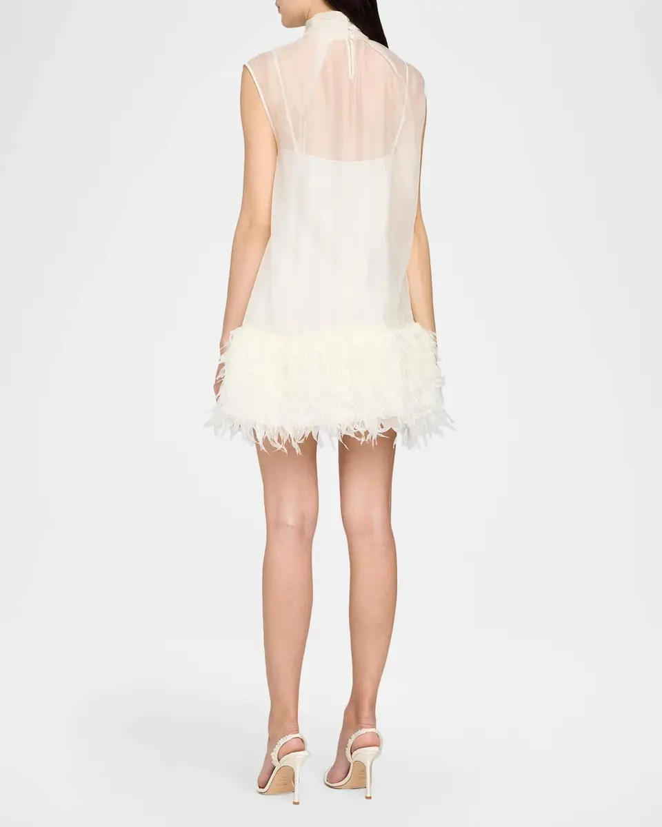 Simkhai Shirya Feather-Trimmed Organza Mini Dress | Thumbnail 3