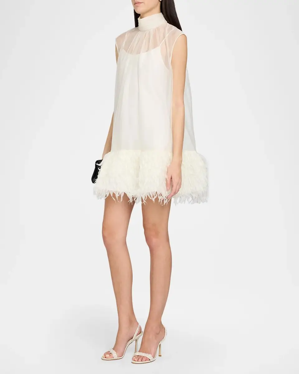 Simkhai Shirya Feather-Trimmed Organza Mini Dress | Thumbnail 4