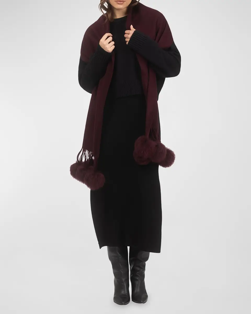 Gorski Select Cashmere Stole With Lamb Shearling Poms | Thumbnail 2 Gorski Select Cashmere Stole With Lamb Shearling Poms | Thumbnail 2