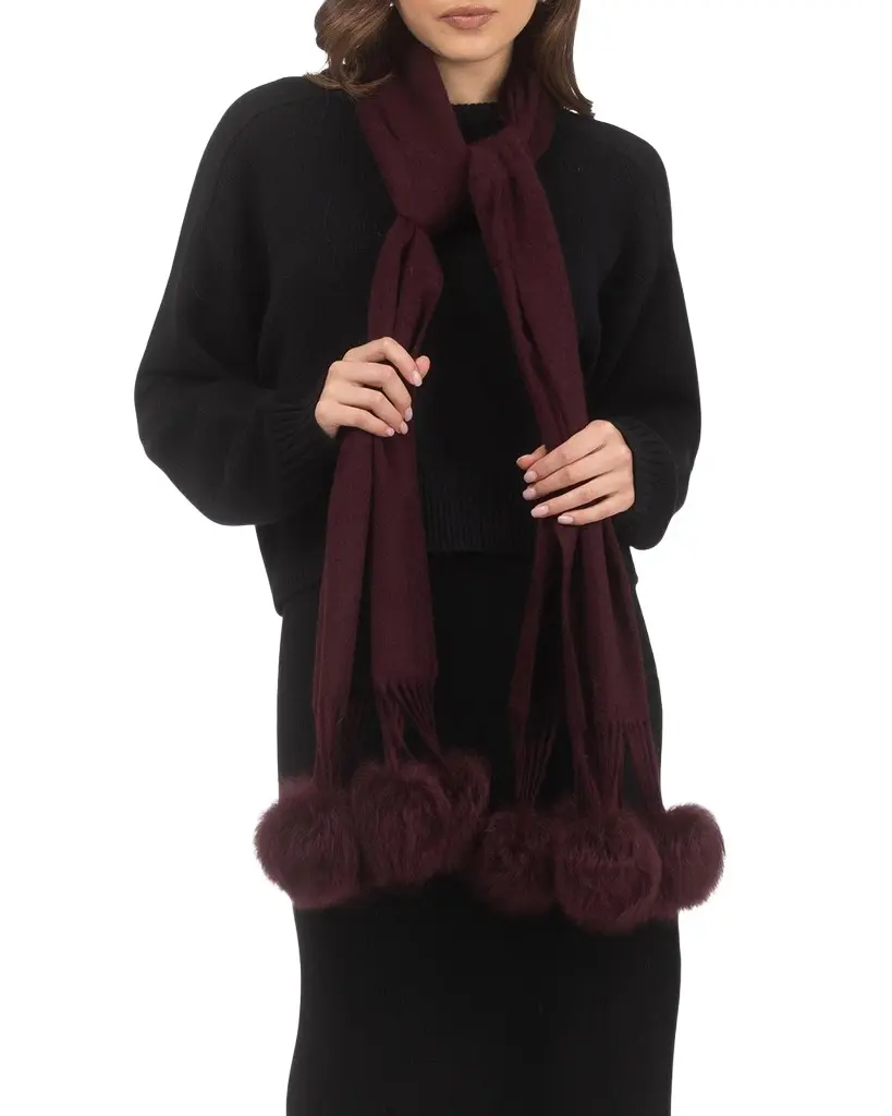Gorski Select Cashmere Stole With Lamb Shearling Poms