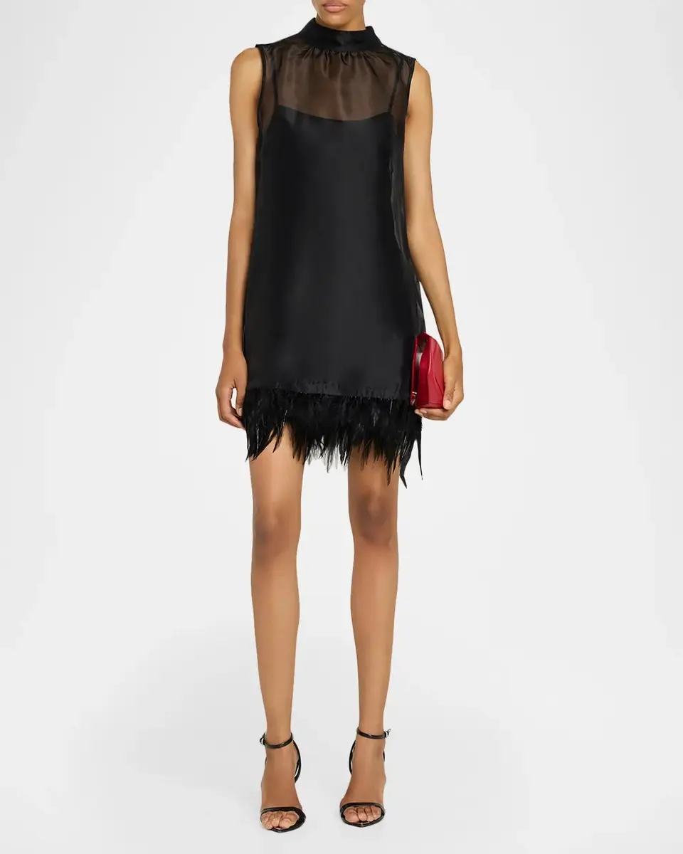Staud Albee Feather-Embellished Silk Mini Dress | Thumbnail 2 Staud Albee Feather-Embellished Silk Mini Dress | Thumbnail 2