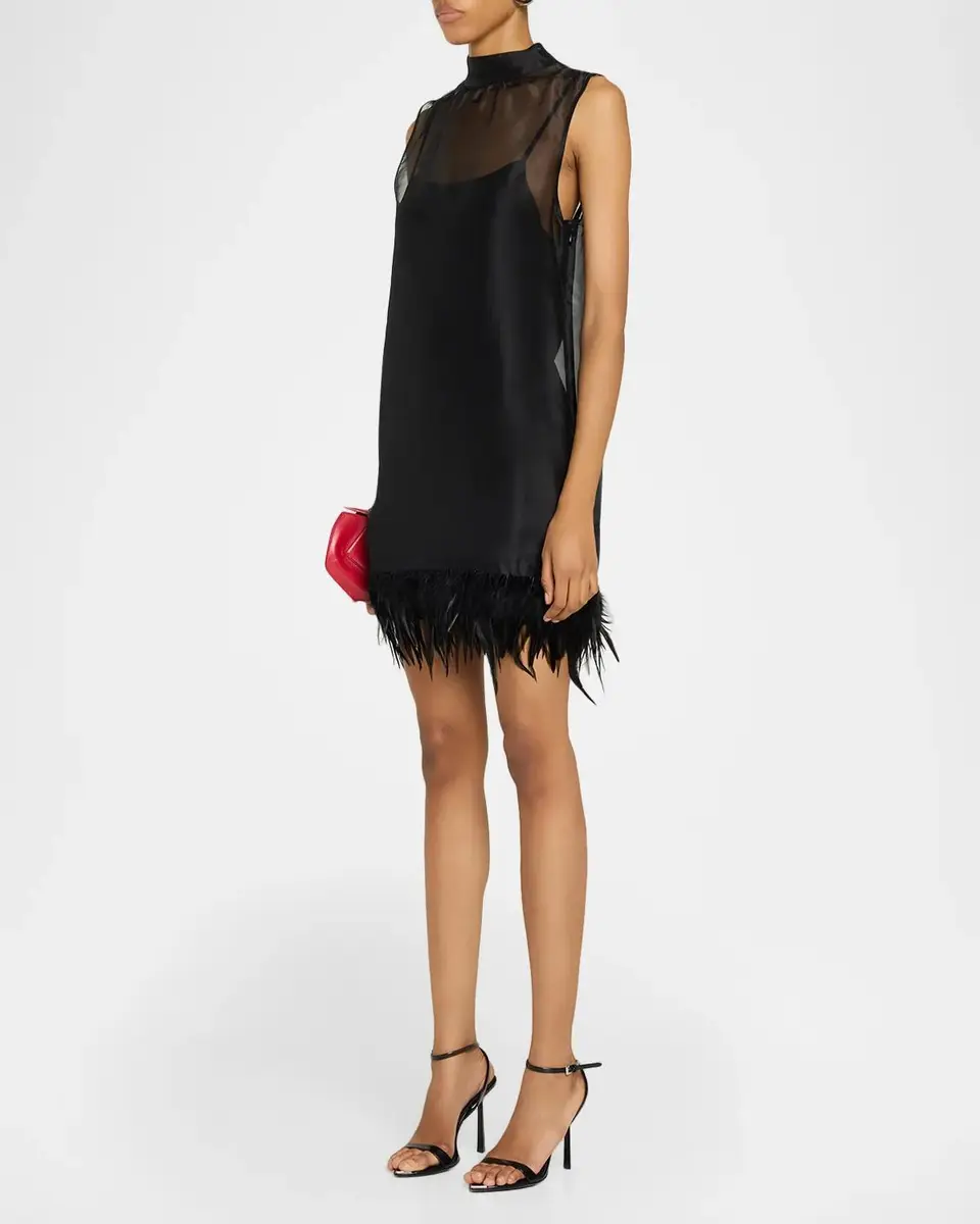 Staud Albee Feather-Embellished Silk Mini Dress | Thumbnail 4 Staud Albee Feather-Embellished Silk Mini Dress | Thumbnail 4