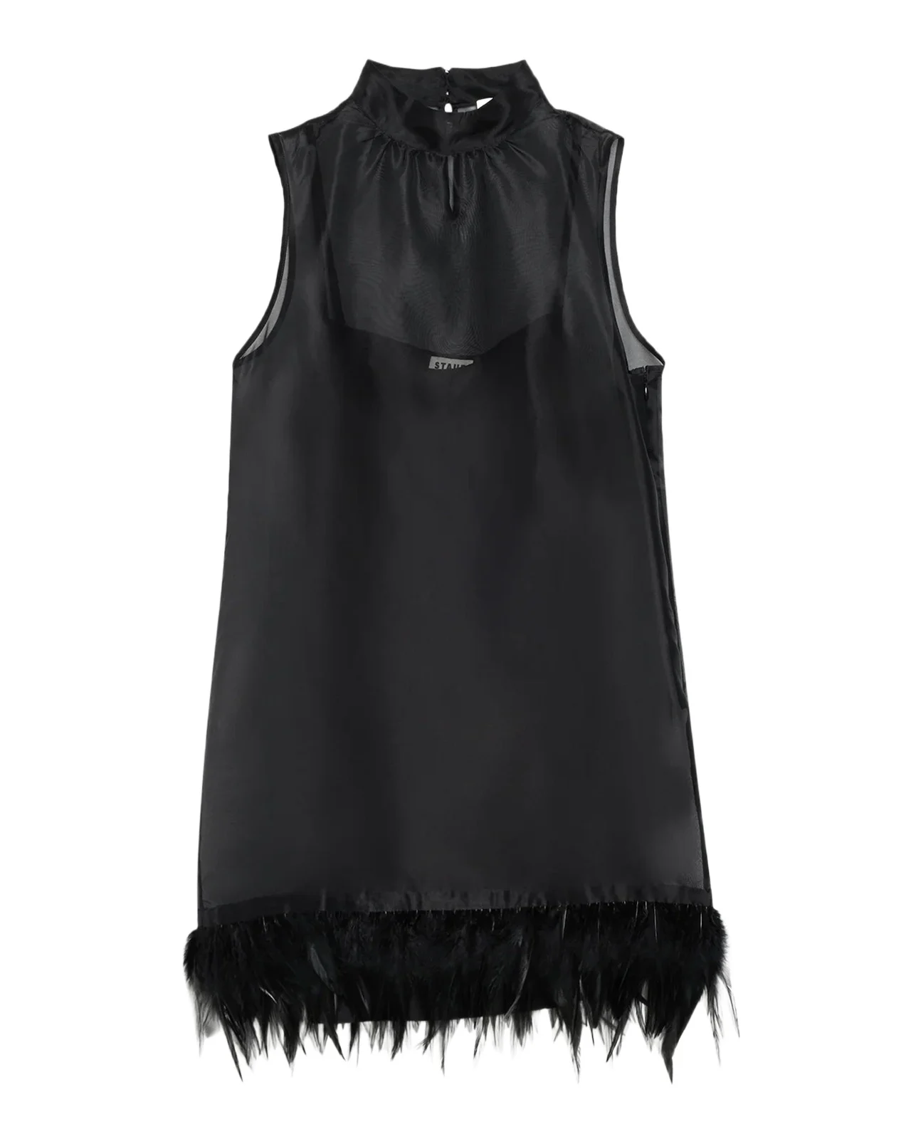 Staud Albee Feather-Embellished Silk Mini Dress
