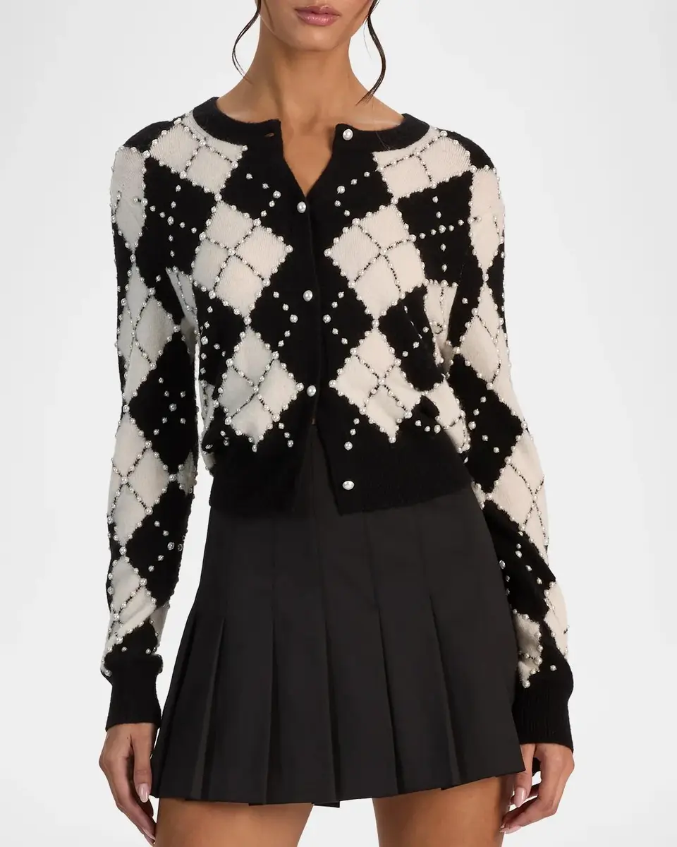 Alice + Olivia Carolee Embellished Argyle Cardigan | Thumbnail 4 Alice + Olivia Carolee Embellished Argyle Cardigan | Thumbnail 4