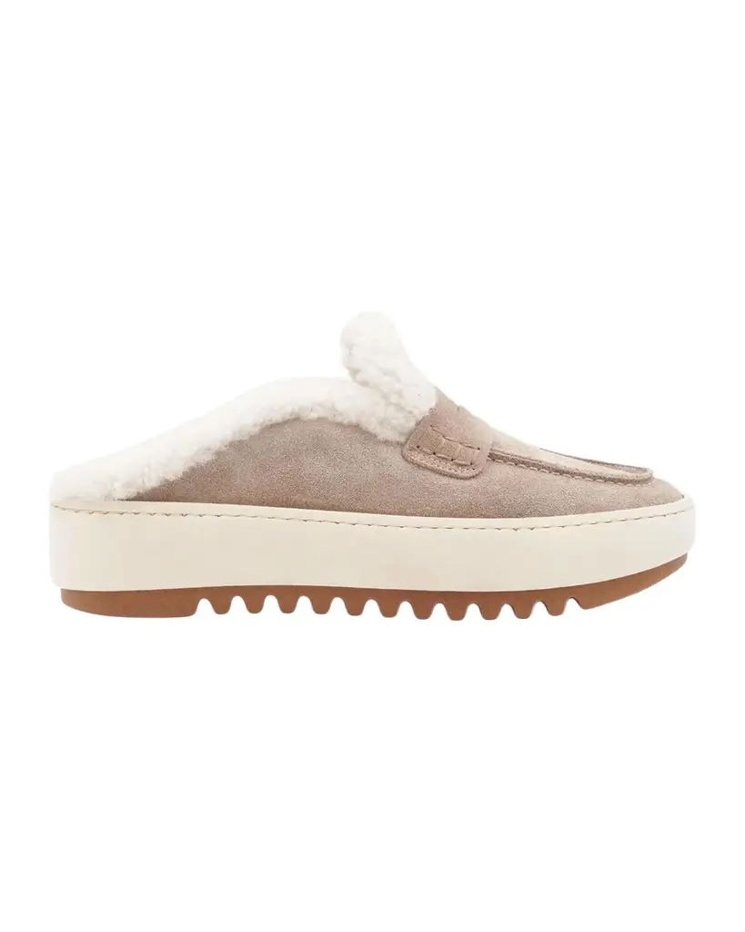 Aquatalia Amata Shearling-Lined Waterproof Suede Mules