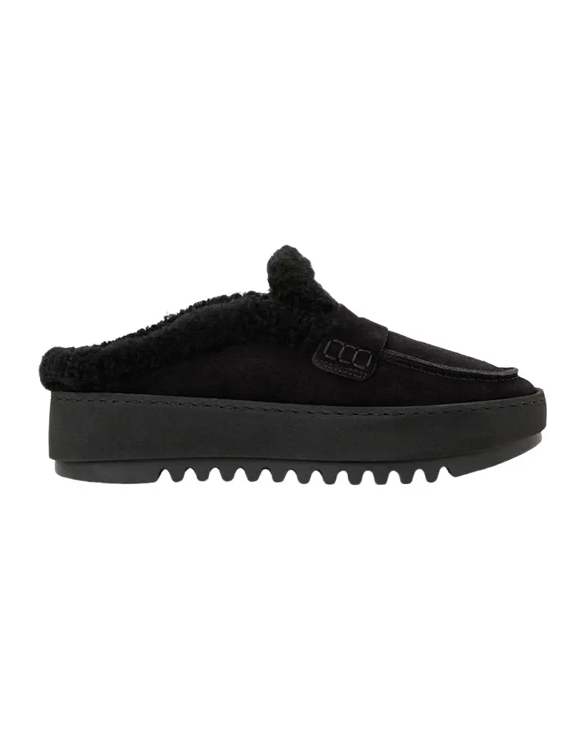 Aquatalia Amata Shearling-Lined Waterproof Suede Mules