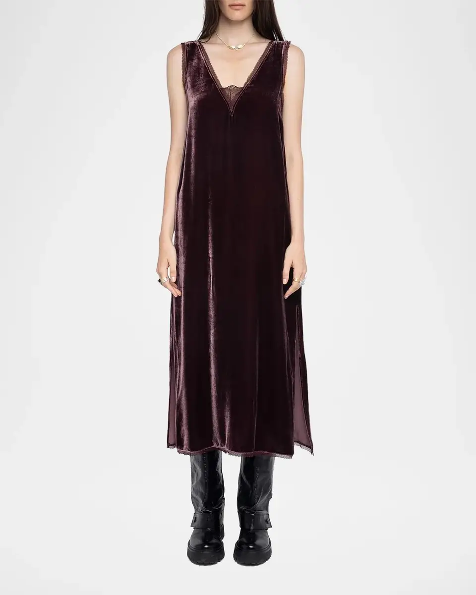 Zadig & Voltaire Renzo Velvet Lace-Trimmed Midi-Slipdress | Thumbnail 2 Zadig & Voltaire Renzo Velvet Lace-Trimmed Midi-Slipdress | Thumbnail 2
