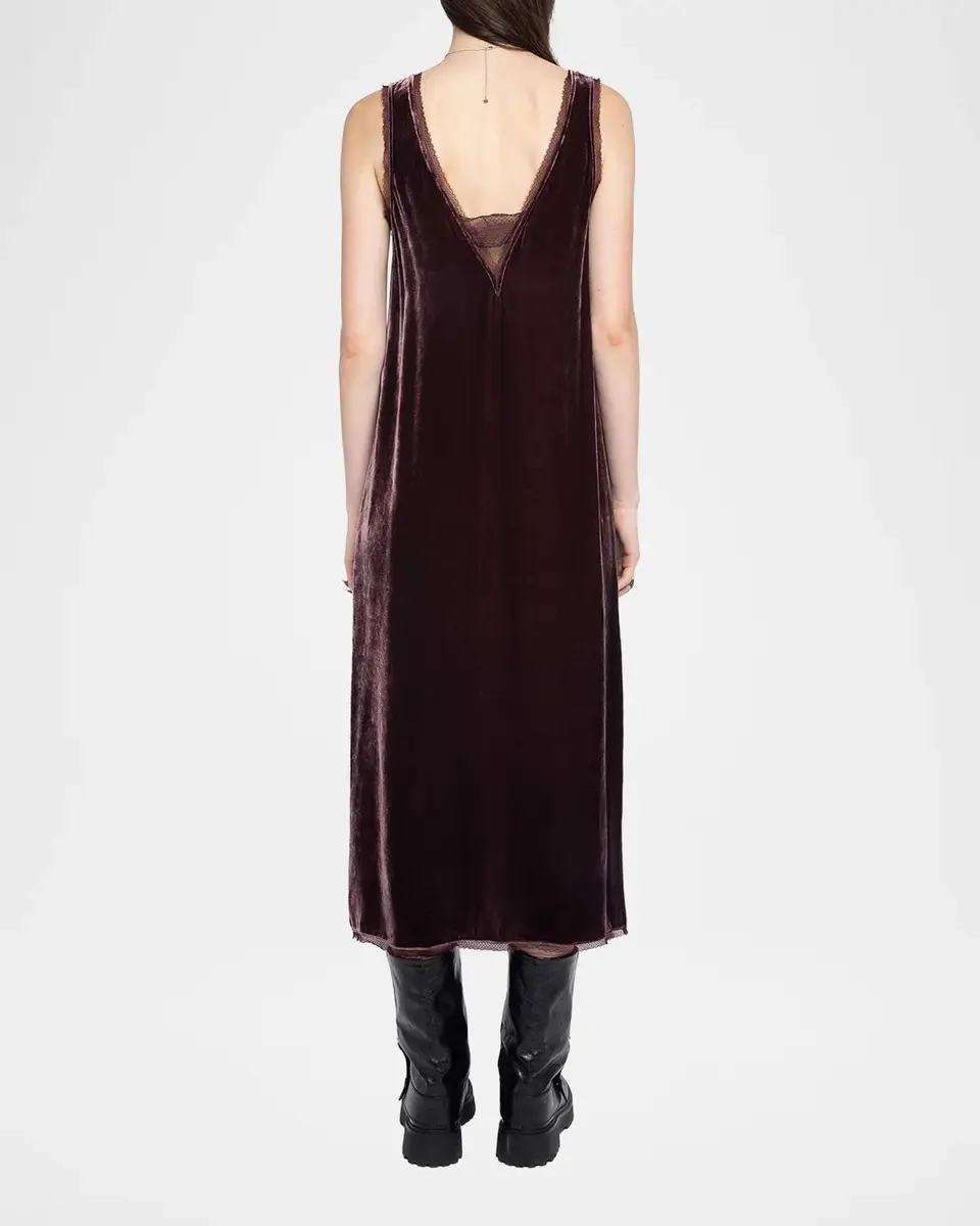 Zadig & Voltaire Renzo Velvet Lace-Trimmed Midi-Slipdress | Thumbnail 3 Zadig & Voltaire Renzo Velvet Lace-Trimmed Midi-Slipdress | Thumbnail 3