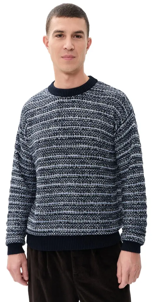 Frescobol Carioca Jardim Cotton Blend Crew Neck Striped Sweater