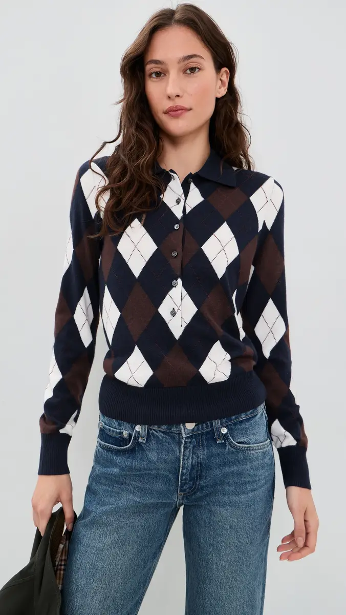 Alex Mill Long Wool Argyle Placket Polo | Thumbnail 2 Alex Mill Long Wool Argyle Placket Polo | Thumbnail 2