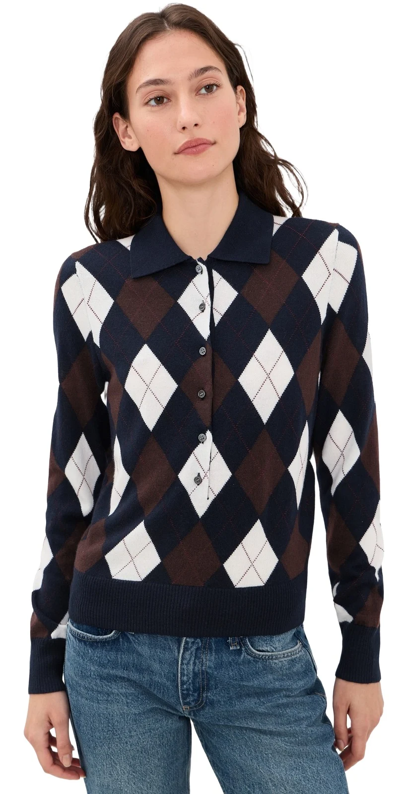 Alex Mill Long Wool Argyle Placket Polo
