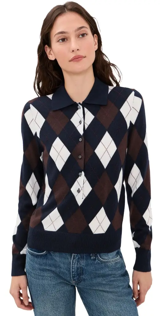 Long Wool Argyle Placket Polo Long Wool Argyle Placket Polo