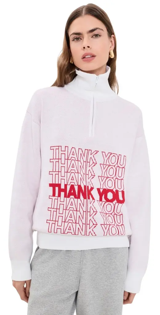 Terez Thank You Quarter Zip Sweater