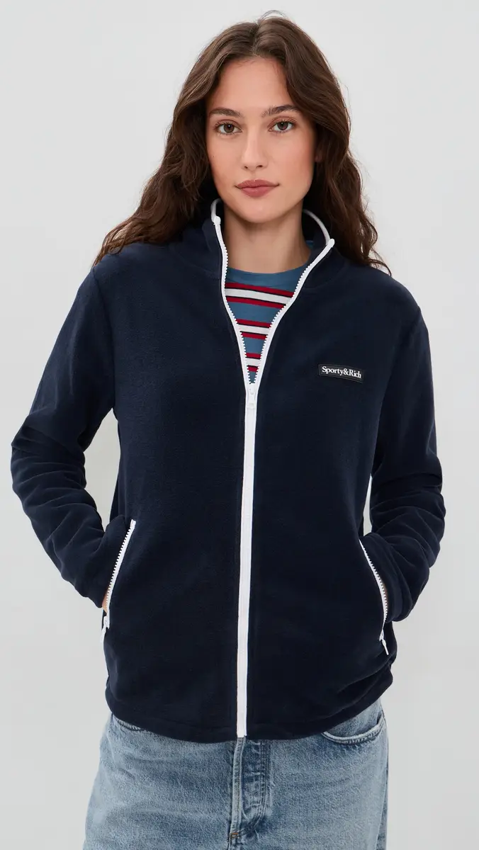 Sporty & Rich Serif Logo Zipped Polar Fleece | Thumbnail 2