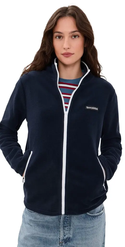 Sporty & Rich Serif Logo Zipped Polar Fleece