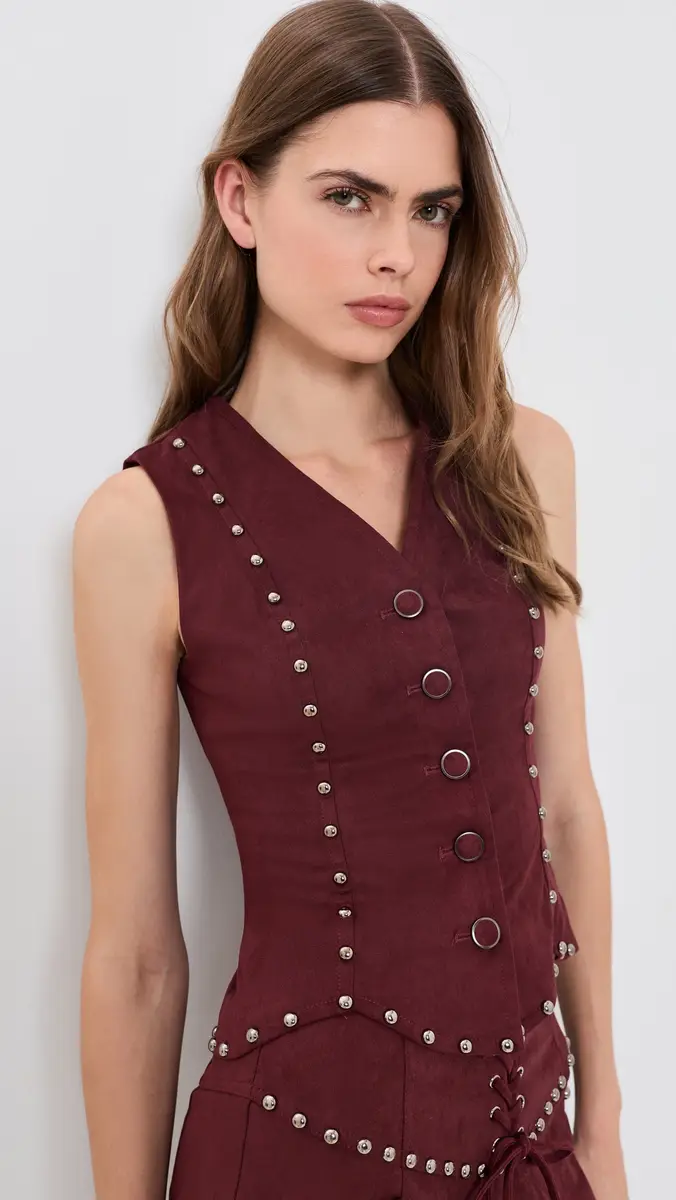Moon River V Neck Button Down Studded Suede Top | Thumbnail 2 Moon River V Neck Button Down Studded Suede Top | Thumbnail 2