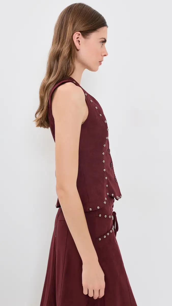 Moon River V Neck Button Down Studded Suede Top | Thumbnail 4 Moon River V Neck Button Down Studded Suede Top | Thumbnail 4