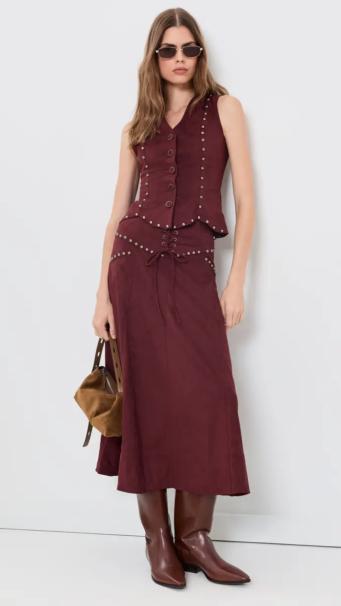 Moon River V Neck Button Down Studded Suede Top | Thumbnail 5 Moon River V Neck Button Down Studded Suede Top | Thumbnail 5