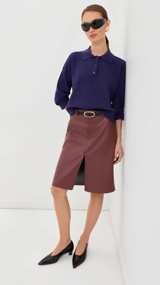 LE BOP Mae Knee Length Faux Leather Skirt | Thumbnail 2 LE BOP Mae Knee Length Faux Leather Skirt | Thumbnail 2