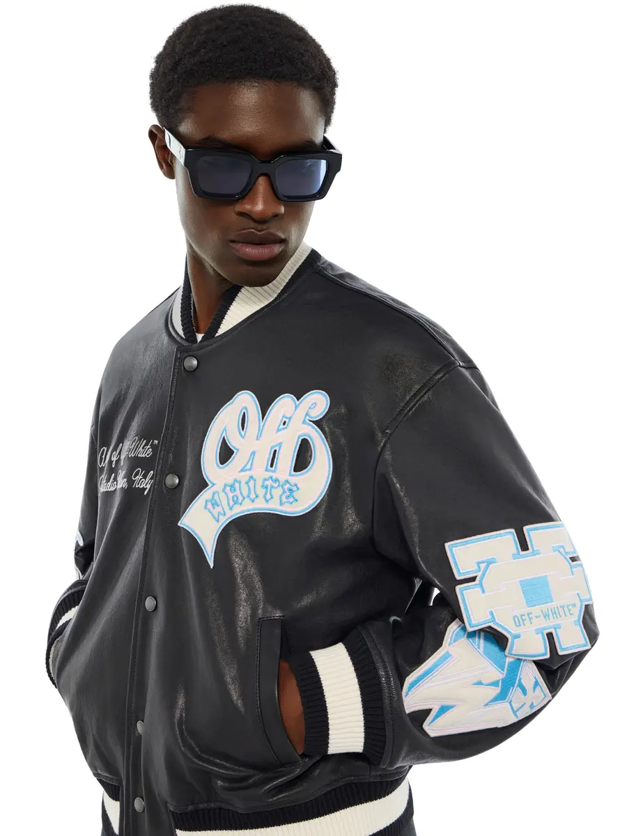 Off-White OG Patches Racing Leather Varsity Jacket | Thumbnail 5 Off-White OG Patches Racing Leather Varsity Jacket | Thumbnail 5