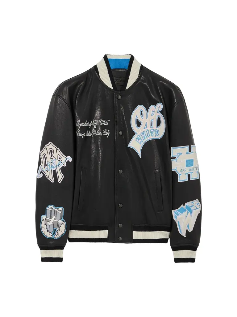 Off-White OG Patches Racing Leather Varsity Jacket
